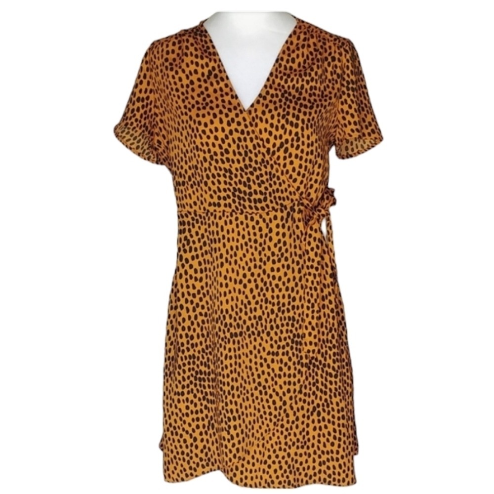 J.Crew Wrap Dress Women 2 Orange Dotted Animal Print Short Sleeve V-Neck AO413
